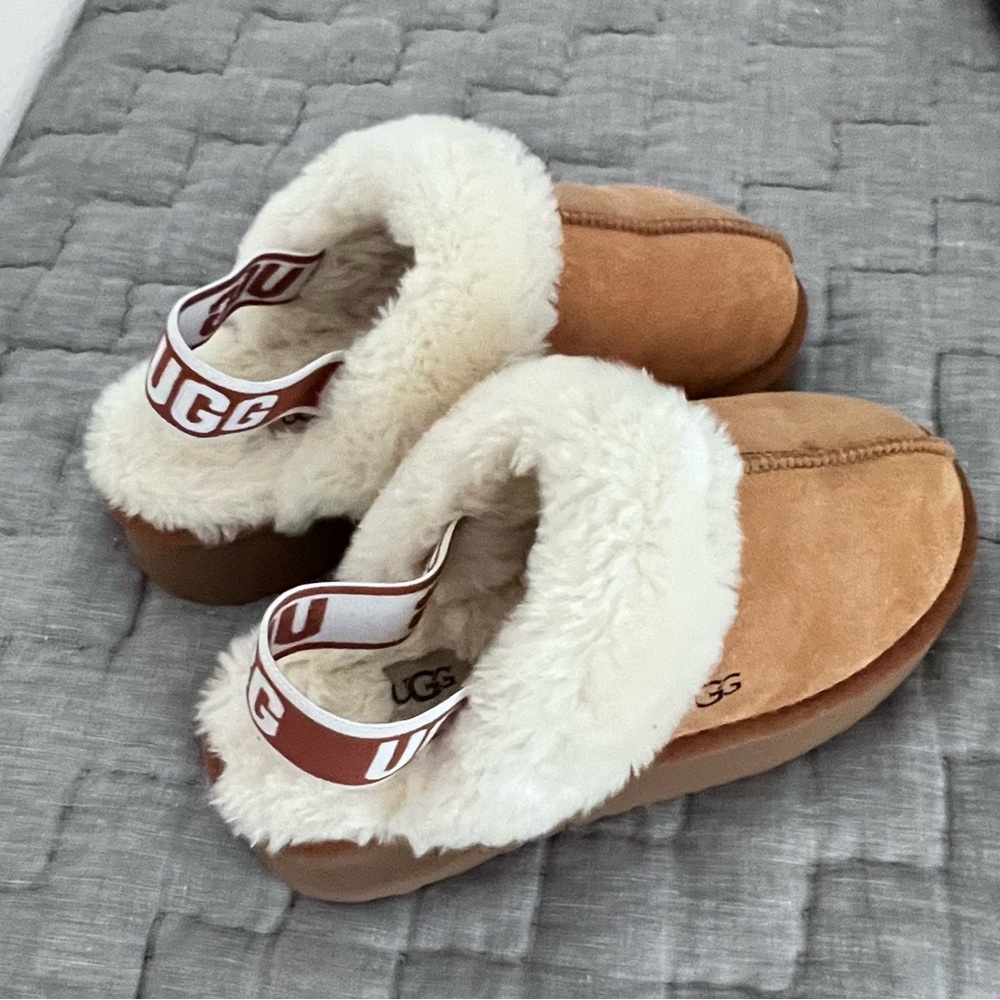 Ugg Chestnut Suede Shearling-Lined Platform Slipp… - image 3